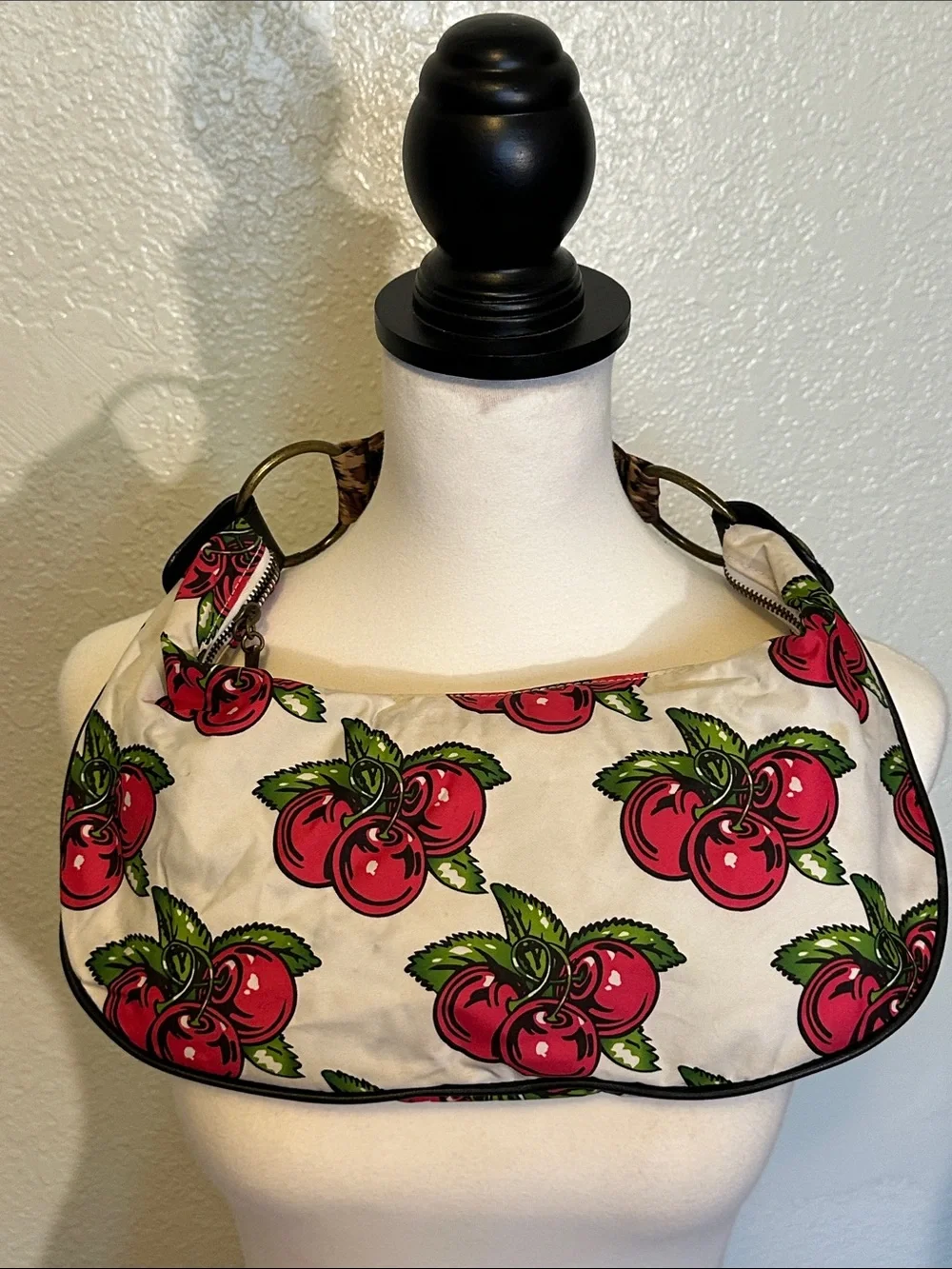 Betsey Johnson Cream Shoulder Bag with Red Cherry Print
